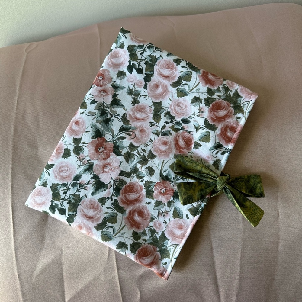 Floral Book Sleeve Cover with Green Bow Handmade